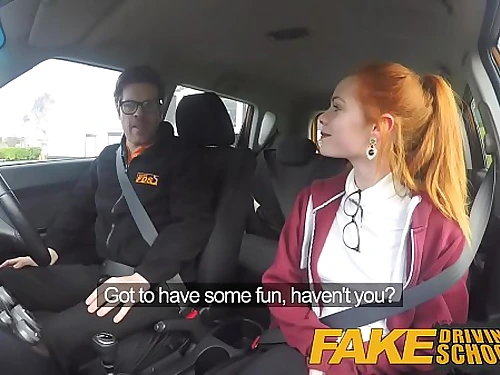 Fake Driving College Ultra-cute redhead Ella Hughes pokes and eats instructors spunk