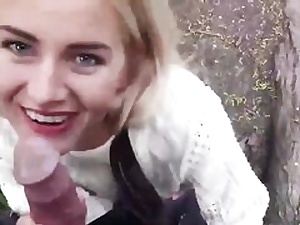 Sexy blonde having fucky-fucky in the public park revealing her labia fuck-hole