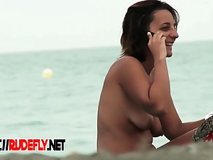 Mind-blowing new met teenage plays at the beach naked